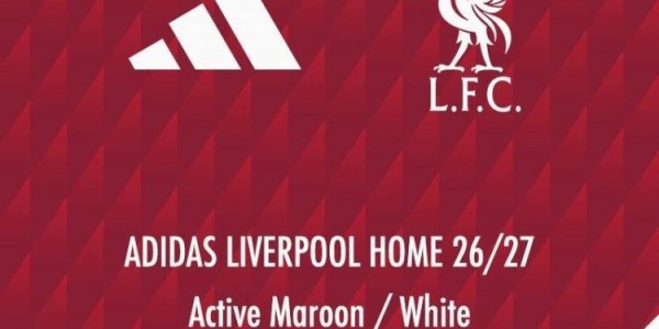 利物浦26-27赛季主场球衣谍照：采用深红色调+白色细节装饰